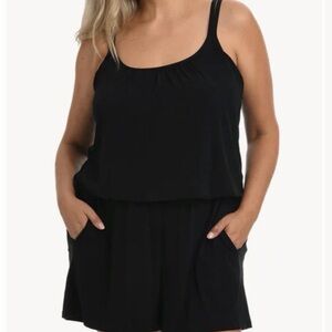 NWT Maxine of Hollywood Black Women's Swim Romper Size 10
